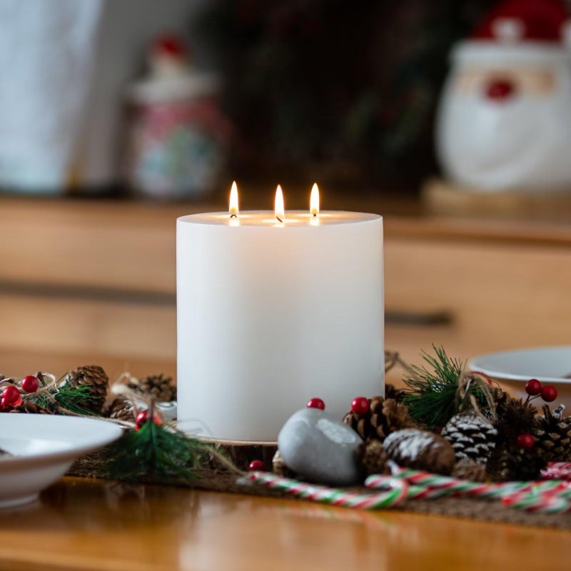MOZEAL Extra Large 3 Wick White Pillar Candle  6"" x 6""  Unscented  Dripless  Smokeless  and Clean-Burning. Approx. 160 Hours of Burn Time. Perfect for Weddings  Dinners  Christmas and Home Decor - Image 4